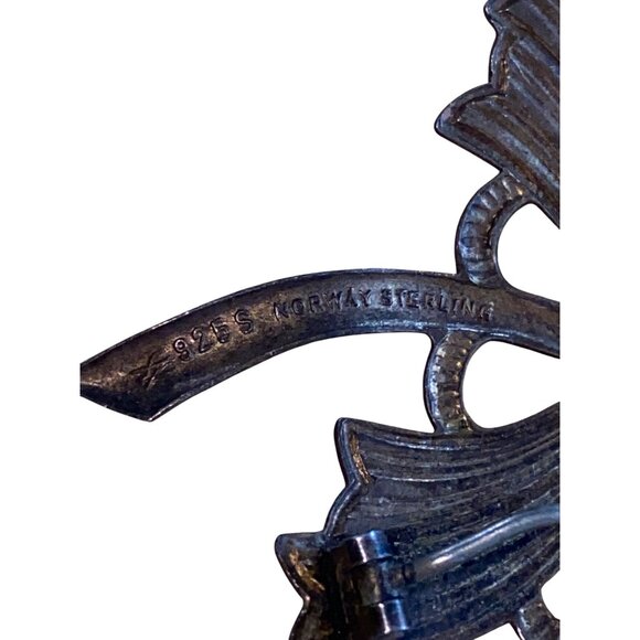 Vintage 925 Norway Sterling Silver Enamel Flower Brooch Pin - Picture 8 of 10